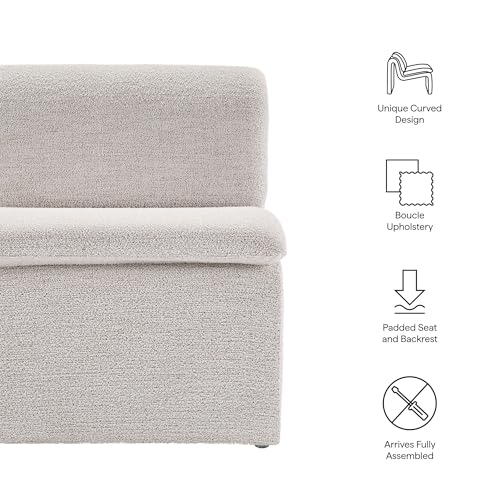 Modway Lume Curved Lounge Chair in Parchment Boucle Fabric – Modern Upholstered Armless Accent Chair with Padded Cushion - Unique Slipper Chair for Bedroom or Living Room - color: Parchment