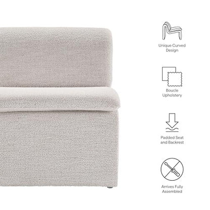 Modway Lume Curved Lounge Chair in Parchment Boucle Fabric – Modern Upholstered Armless Accent Chair with Padded Cushion - Unique Slipper Chair for Bedroom or Living Room - color: Parchment