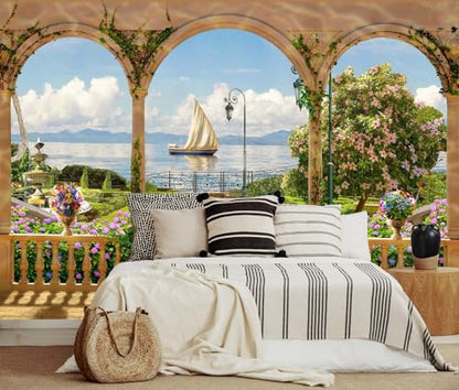Jdayda Garden Wallpaper Seascape Sailboat | 149"x107" Not Self-Adhesive Wall Mural for Bedroom Living Room - color: MURAL-0042, size: 149" x 107"