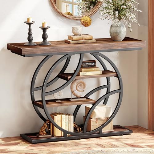 Huuger 41.3 Inch Entryway Table, Console Table with Shelves, Sofa Table | Modern Entrance Table, Console Tables for Entryway, Hallway, Entrance, Foyer, Living Room, O-Shaped Accent Table, Dark Walnut - color: Dark Walnut, size: 11.8"D x 41.3"W x 31.5"H