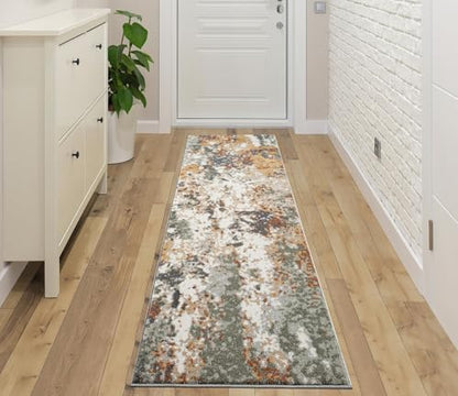 Keen Home Design Runner Rugs - 32"x91" Non-Shedding, Thick Pile Abstract Rugs for Kitchen, Living Room, Bedroom, Dining Room, Entryway - Size: 2'8" x 7'7", Skies Green - color: Skies Green, size: 2'8" x 7'7" (Runner)