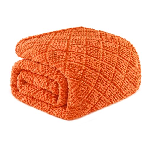Whale Flotilla Soft Fleece Twin Size Blanket for Bed, Burnt Orange | Jacquard Waffle Blankets for Home Decor, Lightweight and Cozy, All Season Suitable, 60x80 Inch - color: Burnt Orange, size: Twin(60x80 Inch)