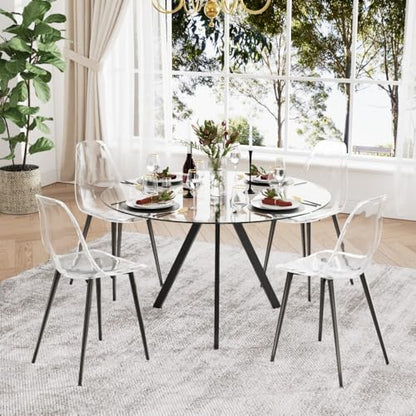 Baysitone Clear Dining Chairs Set of 4, Modern Kitchen Chairs with Transparent Seat, Acrylic Accent Side Chairs with Plating Metal Legs for Dining Room, Kitchen, Living Room with Black - color: Black, size: Set of 4