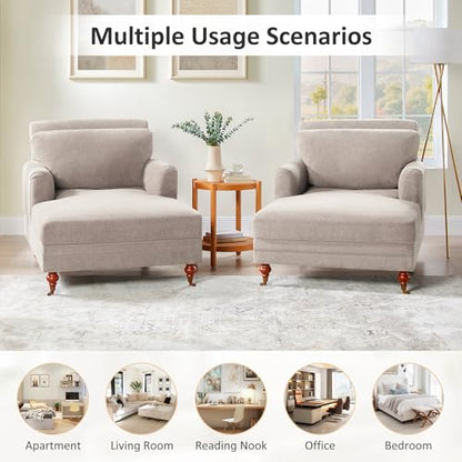 57.48'' Chaise Lounge Chair with Adjustable Backrest, Terry Camel | Chaise Lounge Chair Indoor, Modern Chaise Lounge Couch, Upholstered Leisure Recliner for Living Room, Apartment, Bedroom - color: Camel Terry