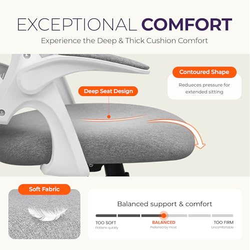 NEO CHAIR Office Desk Chair, Ergonomic Mesh with Flip-Up Armrests, Grey | Lumbar Support, Height Adjustment, 360° Swivel and Rolling Base, Space-Saving Design for Home Office, Vanity or Study - color: Grey