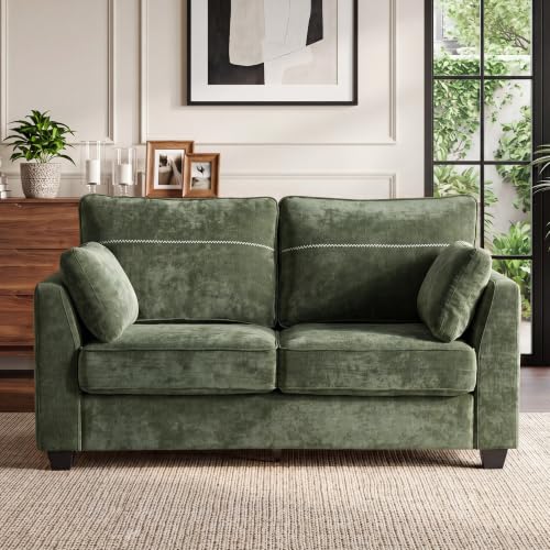 65.4" Loveseat Sofa, Chenille Love Seat with 2 Pillows, Green | Easy Assembly, Pocket Spring Cushions, Comfy Modern Small Couch for Living Room, Bedroom, Apartment, Office - color: Green, size: 65.4" Loveseat Sofa