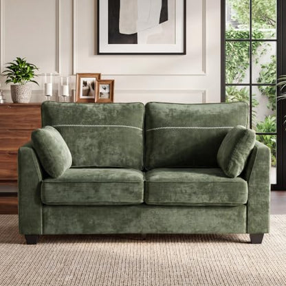 65.4" Loveseat Sofa, Chenille Love Seat with 2 Pillows, Green | Easy Assembly, Pocket Spring Cushions, Comfy Modern Small Couch for Living Room, Bedroom, Apartment, Office - color: Green, size: 65.4" Loveseat Sofa