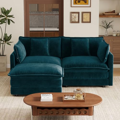70.8 Inch 2-Seat Modular Sectional Cloud Sofa, L-Shaped,Blue | Chenille Deep Seat Sofa with Pillow for Living Room, Bedroom and Apartment - color: Blue, size: 70.8Inch-L
