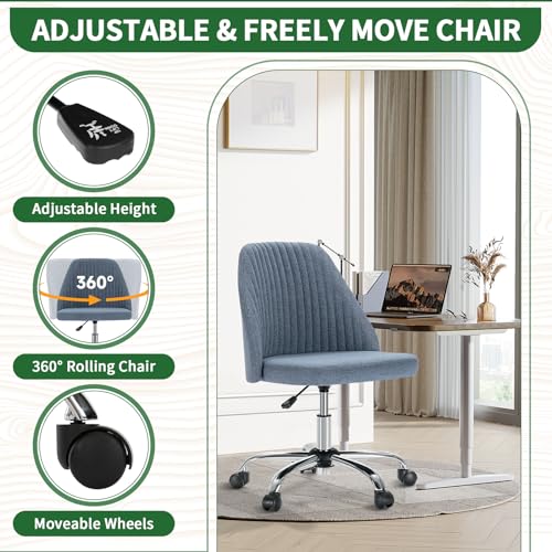 Armless Desk Chair with Comfortable Fabric Cover,Modern Home Office Chairs with Swivel Wheels for Computer Task Chairs Cute Vanity Chairs Adjustable Height for Living Room,Bed Room,Conference Office - color: Blue