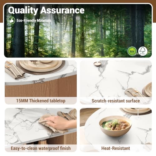 60" Extendable Drop Leaf Dining Table Set with 4 Leather Chairs,Storage,5 Pcs Oval Foldable Kitchen Table and Chairs Set for 4-8 People,6 Wheels,Folding Table Set for Small Space Saving,White Marble - color: White Marble