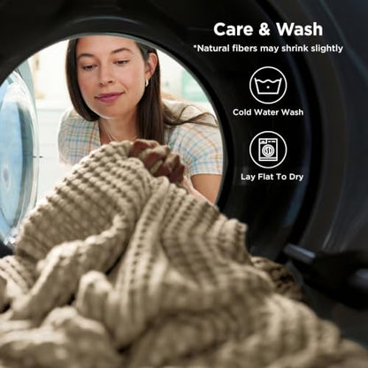 Bedsure Cooling Cotton Waffle Throw XL Blanket - Lightweight Breathable Blanket of Rayon Derived from Bamboo for Hot Sleepers, Natural, 50x70 Inches - color: 01 - Natural, size: Throw XL (50" X 70")