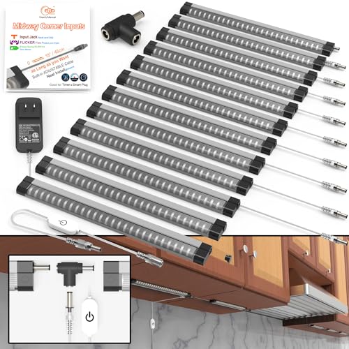EBD Under Cabinet Lighting Plug in or Hardwired, 12 Pcs 12 Inch No Messy Wires Built-in Adjustable Cable LED Light, T-Connector Counter Lights for Smart Plug Kitchen Home Office 6500K 5400Lm 5 Cables - size: 12-Pack 5 Cables