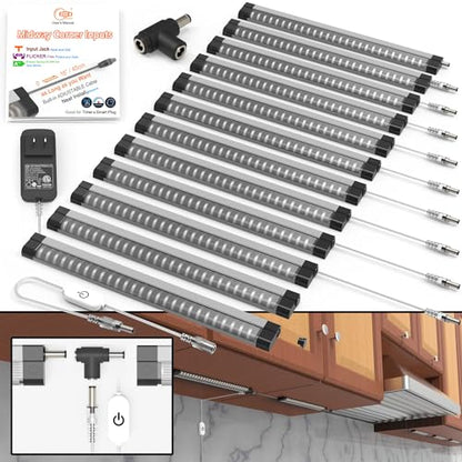 EBD Under Cabinet Lighting Plug in or Hardwired, 12 Pcs 12 Inch No Messy Wires Built-in Adjustable Cable LED Light, T-Connector Counter Lights for Smart Plug Kitchen Home Office 6500K 5400Lm 5 Cables - size: 12-Pack 5 Cables