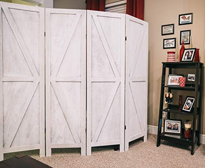 Premium Home 4-Panel Room Divider – Rustic White Barn Door, K Pattern Folding Privacy Screen, Partition Wall - color: Rustic White - K Pattern - 4 Panel