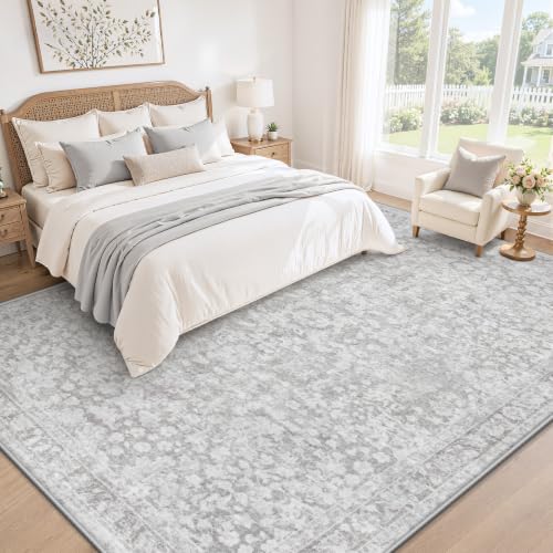 8x10 Area Rugs for Living Room: Boho Vintage Washable Rug Non-Slip Soft Stain Repellent Area Rugs Indoor Low-Pile Large Carpet for Bedroom Office Dining Room Playroom Farmhouse (Grey, 8'x10') - color: Grey, size: 8' x 10' (Rectangular)