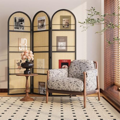 Rattan Room Divider with Built-in Bookshelf | Foldable Privacy Screen & Portable Partition for Home Office, Bedroom, Reading Nook | Wooden Frame, Freestanding Design (Black-Rattan) - color: Black-rattan