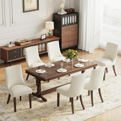 MALOL Wooden Dining Chairs Set of 6, Upholstered Kitchen & Dining Room Chairs with Solid Wood Legs Curved Backrest Farmhouse Accent Chair for Dining/Kitchen/Living Room, Beige - color: Beige, size: Set of 6