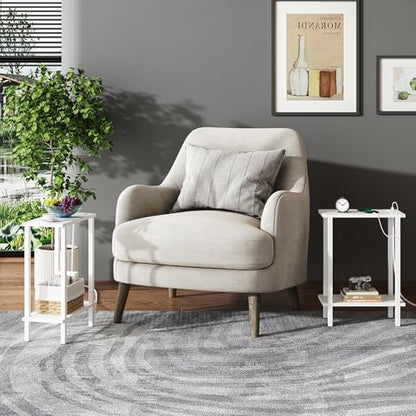 TUTOTAK Narrow Side Table, 2-Tier Small End Table with Charging Station | Skinny Sofa Table, Slim Nightstand, Easy Assembly for Living Room, Bedroom, White TB01BW060 - color: White, size: 2-tier