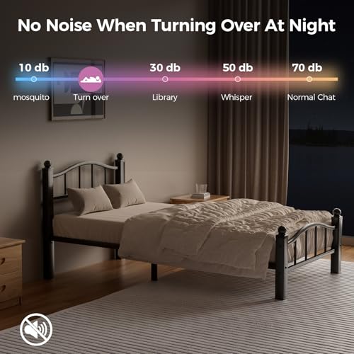 Metal Twin Bed Frames Set of 2 | Noise-Free Design, 12" Underbed Storage, Heavy Duty with Headboard, No Box Spring Needed, Tool-Free Assembly - color: Twin Set of 2 Black