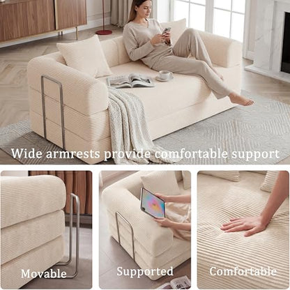 59" Boneless Couch,4-in-1 Futon Sofa Bed Modular Loveseat Sleeper Folding Compressed Couch with Pillows,No Assembly Required Convertible Sofa Bed for Living Room Bedroom Guest Room,Beige - color: Beige, size: 59.06" Loveseat Sofa