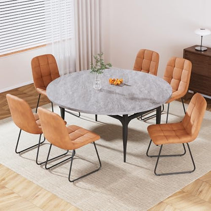 HIPIHOM 55‑Inch Extendable Dining Table Set with 6 Upholstered Chairs and Metal Frame for Dining Room - color: Grey/Brown