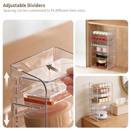 PAVSTINE 3-Pack Medicine Cabinet Organizer, Clear Open Storage Compartment with Adjustable Dividers, for Lip Oil/Lip Pencil/Eye Shadow Palette/Foundation Storage - size: 2-Tier & 3-Tier & 5-Tier Slant Set