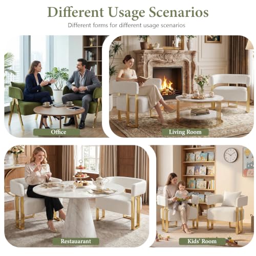 Modern White Boucle Accent Chairs Set of 2, Barrel Chairs for Living Room | STHOUYN Bedroom Armchairs, Curved Barrel Design, Soft Boucle Upholstery, Gold-Tone Legs, Wide Seats, Small Space Office - color: White