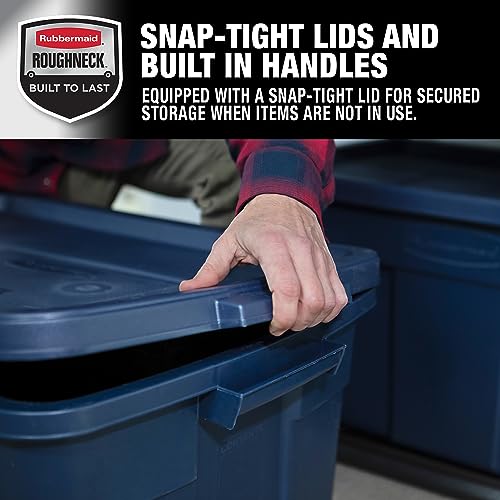 Rubbermaid Roughneck Tote 31 Gal, 3 Pack, Made in USA, Dark Indigo Metallic, Rugged Plastic Stackable Storage Bins with Lids and Handles - size: 31 Gal - 3 Pack