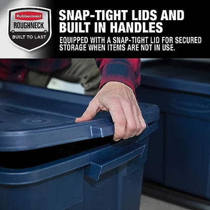 Rubbermaid Roughneck Tote 31 Gal, 3 Pack, Made in USA, Dark Indigo Metallic, Rugged Plastic Stackable Storage Bins with Lids and Handles - size: 31 Gal - 3 Pack