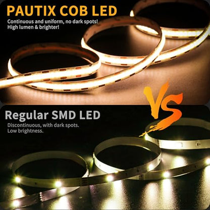 PAUTIX COB LED Strip Lights 5V USB Powered Dotless Super Bright Dimmable LED Lights 3000K Warm White 6.56ft TV Backlights,Flexible 3M Adhesive Under Cabinet Light for Bedroom,Kitchen,Shelf Lighting - color: 3000K, size: 6.56 ft