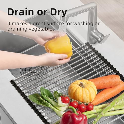 NEZUIBAN Dish Drying Rack with Roll Up and Over Sink for Kitchen,17.5"x11.8",Black - size: 17.5"x11.8"