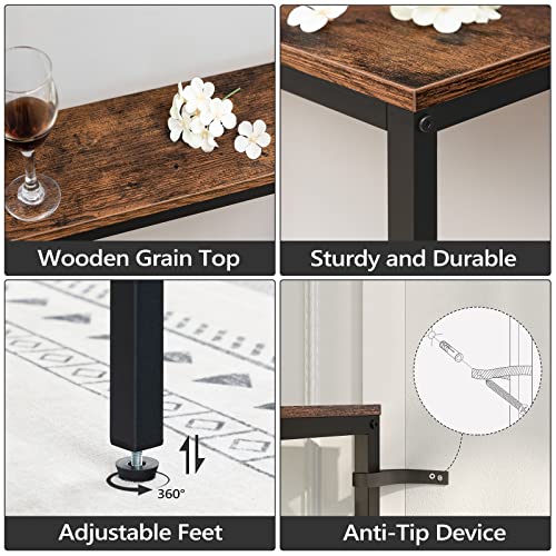 MAHANCRIS 63'' Skinny Console Table with Charging Station, 5.9" Slim Sofa Table Behind Couch, Long Entryway Tables, Narrow Sofa Hallway Table for Living Room, Foyer, Rustic Brown CTHR165E01Z1 - size: 5.9"D x 63"W x 31.7"H