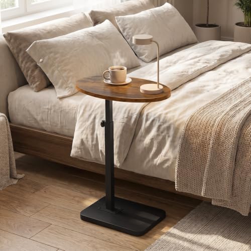 HOOBRO C Shaped End Table Adjustable Height, Small Tv Tray Table for Sofa | Small Oval C Shaped Side Table That Slide Under, Coffee Table for Couch, Small Spaces, for Living Room and Bedroom - color: Rustic Brown + Black