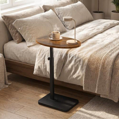 HOOBRO C Shaped End Table Adjustable Height, Small Tv Tray Table for Sofa | Small Oval C Shaped Side Table That Slide Under, Coffee Table for Couch, Small Spaces, for Living Room and Bedroom - color: Rustic Brown + Black