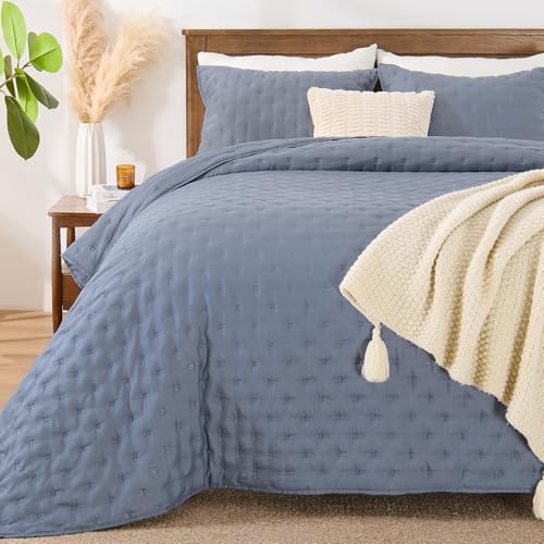 EMME Quilts Twin Size Bedding Sets, Dusty Blue Bedspread Soft Lightweight Pre-Washed Quilt, 2 Piece Cozy Reversible Microfiber Ultrasonic Coverlet with Pillow Sham (Leaf Pattern,66"x90") - color: 06-dusty Blue (Leaf), size: Twin/Twin XL(66" x 90")