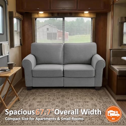 MCombo 67.7" Loveseat Sofa, 2-Seater Small Couch for Small Spaces, Classic Rolled Arm Upholstered Sofa with Solid Wood Legs for Living Room, Removable Cover, Chenille Fabric VE730 (Light Grey) - color: Light Grey