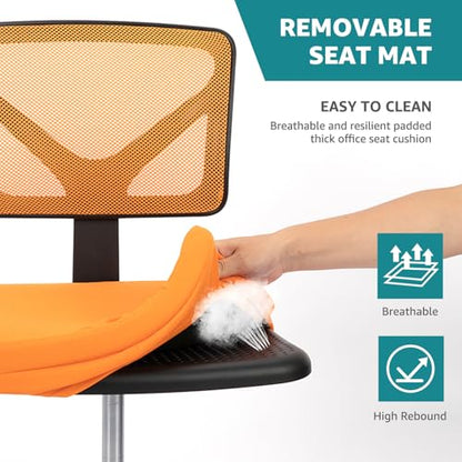 OLIXIS Armless Home Office Chair, Ergonomic Small Desk Chair | Mesh Back, Removable Washable Foam Cushion, Height Adjustable, Rolling Swivel Wheels, Small Space, Dark Orange - color: Dark Orange