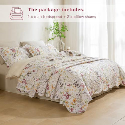 Oversized King Quilt Sets, Faemhouse Quilt Set,Yellow Wild Flower Botanical Printed Bedspread Lightweight Farmhouse Quilted Bed Coverlet, Breathable Bedspread All Seasons(118"x106"), 3 PCS - color: Floral B, size: Oversized King（118"x106"）