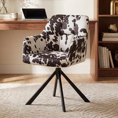 EALSON Comfy Velvet Desk Chair Modern Computer Task Chair no Wheels Swivel Accent Chair with Mid Back Arm Chair for Living Room/Bedroom/Home Office, Cow Print - color: Cow Print