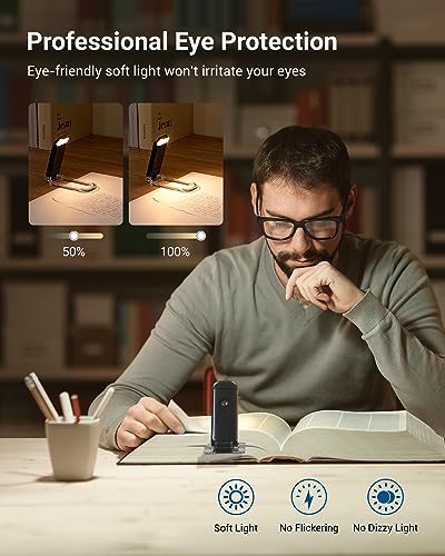 DEWENWILS USB Rechargeable Book Light for Reading in Bed, Warm White, Brightness Adjustable, LED Clip on Book Reading Lights, Perfect for Bookworms, Kids, Black | 2-Level Brightness, Flexible Lighting Angle, Compact & Lightweight, Ideal for Bookworms, Kid