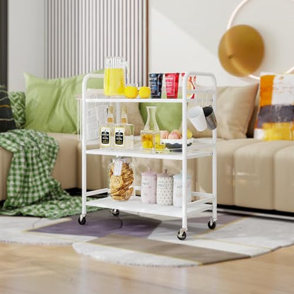 HDANI 3 Tier Metal Rolling Utility Cart,High Capacity Multi Purpose Heavy Duty Cart for Office,Kitchen,Living Room,Bedroom,White - color: White, size: Large Solid with Basket