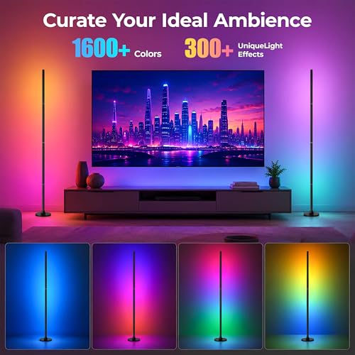 63" Smart Corner Floor Lamp, 1300LM Bright LED Corner Lamp with App & Remote Control, 16 Million Colors & Music Sync, Color Changing Standing Lamps for Living Room, Bedroom, Gaming (2pcs) - size: 2 Pack