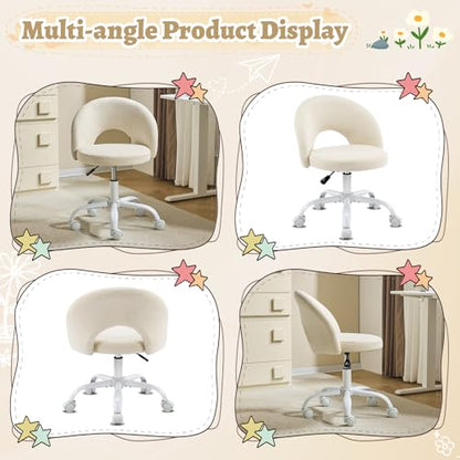 VINGLI Small Vanity Chair with Wheels for Girls.Cute Modern Adjustable Height Armless Office Desk Chair.360°Swivel Comfy Rolling Chair for Study, Make up Room,Small Space,Linen Light Yellow - color: Linen Light Yellow