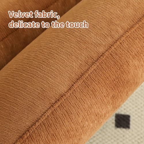 Caramel Velvet Slippers Chair with Solid Wooden Legs, Low Profile Design | Cute Armless Accent Chair with Soft Cushion, Comfy Upholstered Side Chairs for Living Room, Bedroom, Balcony or Reading Room - color: Caramel