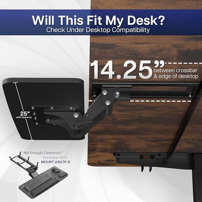 VIVO Adjustable Computer Keyboard & Mouse Platform Tray Ergonomic Under Table Desk Mount Drawer Underdesk Shelf (MOUNT-KB03B) | Adjustable Computer Keyboard and Mouse Platform, Ergonomic Under Table Desk Mount Drawer, Full Swivel - color: Black
