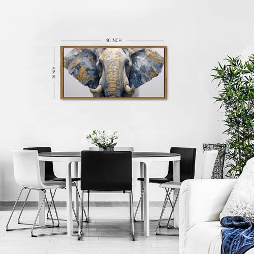 Gray and Gold Elephant Wall Decor Brown Framed African Elephant Canvas Wall Art for Living Room Grassland Animal Painting Minimalist Textured Wildlife Picture Modern Artwork Bedroom Decorations 20x40 - color: Elephant, size: 20"L x 40"W