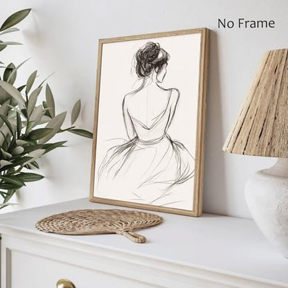 Gobeiuasy Minimalist Line Art Print Abstract Line Woman Wall Art Woman Silhouette Poster Nude Body Picture Black and White Minimalist Poster Abstract Female Art Print 16x24inch No Frame - color: White Unframed