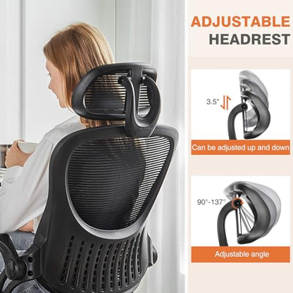 Sweetcrispy Computer Desk Chair, Mesh Office Chair with Lumbar Support | Ergonomic High-Back, Rolling Work, Adjustable Headrests, Flip-up Arms, Home Bedroom Study, Black - color: Black, style: Flip-up Armrest