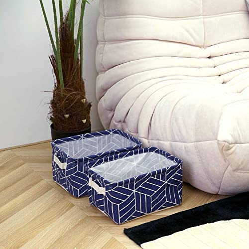 CROWNED 6 Pcs Storage Basket Foldable Cube Fabric Bins Square Mini Box Receive Organizer Rectangle Canvas with Handles for Home Office Books Small 11x8x6.3 inch Navy | 11x8x6.3 inch Square Mini Box Receive Organizer, Small Rectangle Canvas with Handles, F
