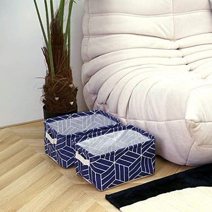 CROWNED 6 Pcs Storage Basket Foldable Cube Fabric Bins Square Mini Box Receive Organizer Rectangle Canvas with Handles for Home Office Books Small 11x8x6.3 inch Navy | 11x8x6.3 inch Square Mini Box Receive Organizer, Small Rectangle Canvas with Handles, F